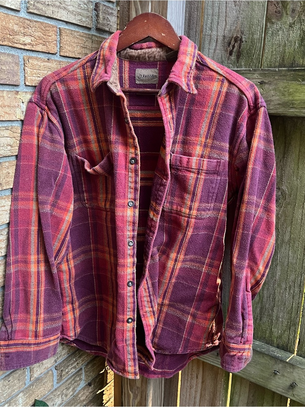 St. John's Bay Burgundy and Orange Plaid Button-Down Shirt Jacket